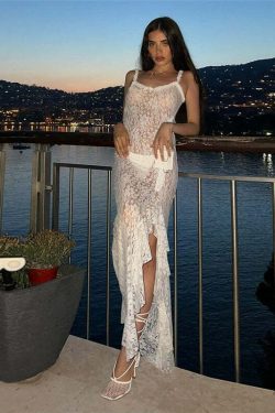 Daizy Lace Slit Maxi Dress - Y2K Summer, 90s Grunge, Retro Style, Y2K Party & Club Outfits