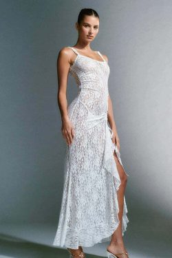 Daizy Lace Slit Maxi Dress - Y2K Summer, 90s Grunge, Retro Style, Y2K Party & Club Outfits