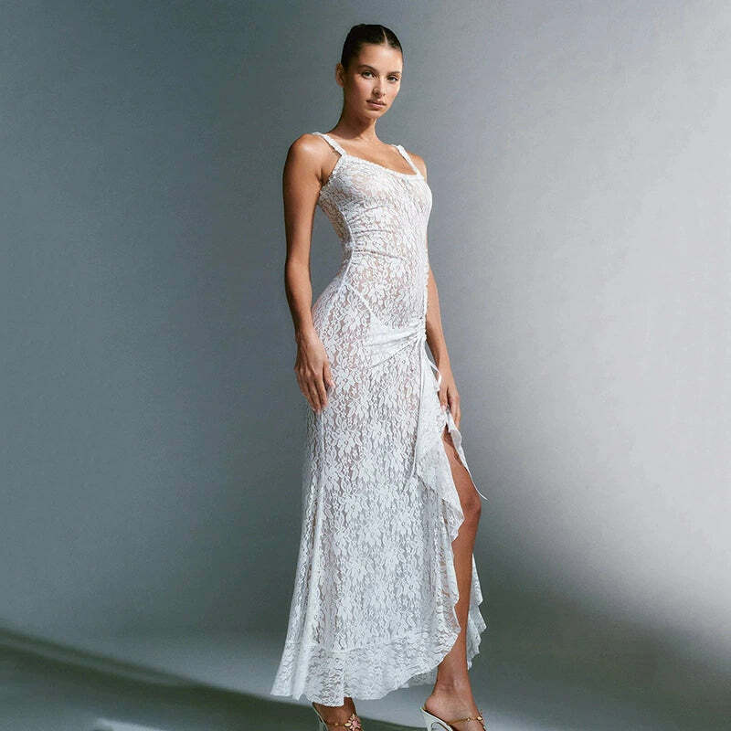 Daizy Lace Slit Maxi Dress - Y2K Summer, 90s Grunge, Retro Style, Y2K Party & Club Outfits