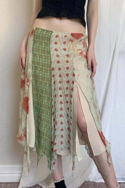 Dariana Patchwork Midi Skirt - Y2K Summer, 90s Fashion, Grunge, Retro, Pastel Goth, Y2K