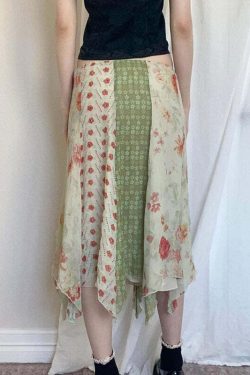 Dariana Patchwork Midi Skirt - Y2K Summer, 90s Fashion, Grunge, Retro, Pastel Goth, Y2K