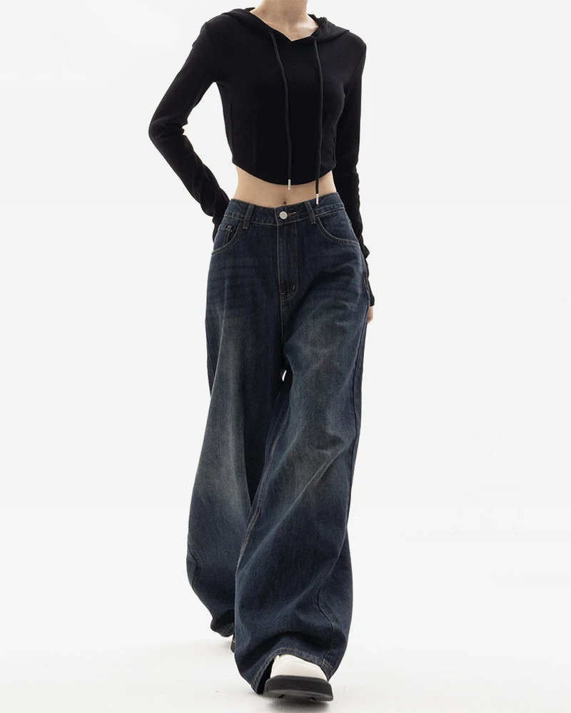 Dark Blue Baggy Jeans - Y2K Summer Grunge, 90s Retro, Hip Hop Fashion, Y2K Club Outfits
