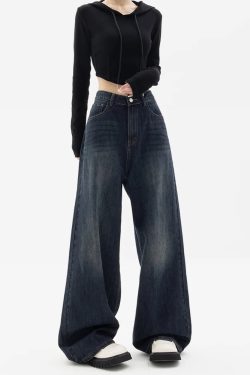 Dark Blue Baggy Jeans - Y2K Summer Grunge, 90s Retro, Hip Hop Fashion, Y2K Club Outfits