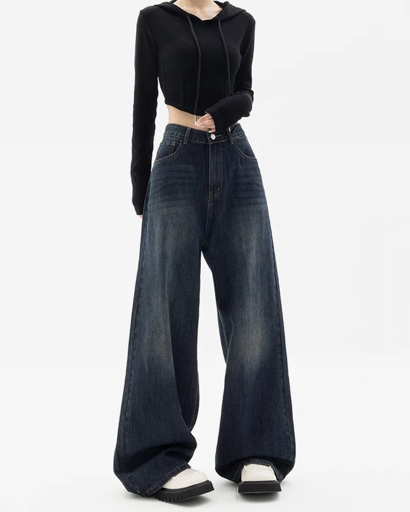 Dark Blue Baggy Jeans - Y2K Summer Grunge, 90s Retro, Hip Hop Fashion, Y2K Club Outfits
