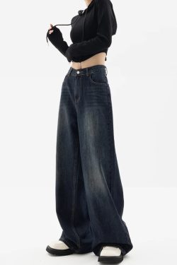 Dark Blue Baggy Jeans - Y2K Summer Grunge, 90s Retro, Hip Hop Fashion, Y2K Club Outfits