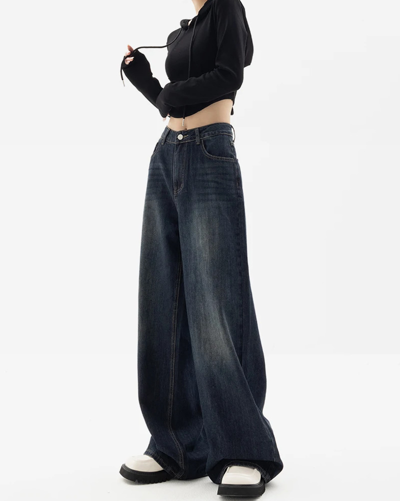 Dark Blue Baggy Jeans - Y2K Summer Grunge, 90s Retro, Hip Hop Fashion, Y2K Club Outfits