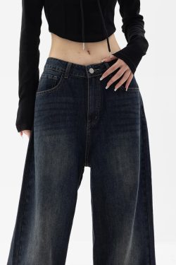 Dark Blue Baggy Jeans - Y2K Summer Grunge, 90s Retro, Hip Hop Fashion, Y2K Club Outfits
