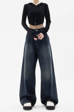 Dark Blue Baggy Jeans - Y2K Summer Grunge, 90s Retro, Hip Hop Fashion, Y2K Club Outfits