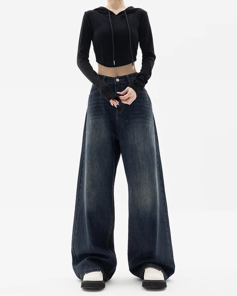 Dark Blue Baggy Jeans - Y2K Summer Grunge, 90s Retro, Hip Hop Fashion, Y2K Club Outfits