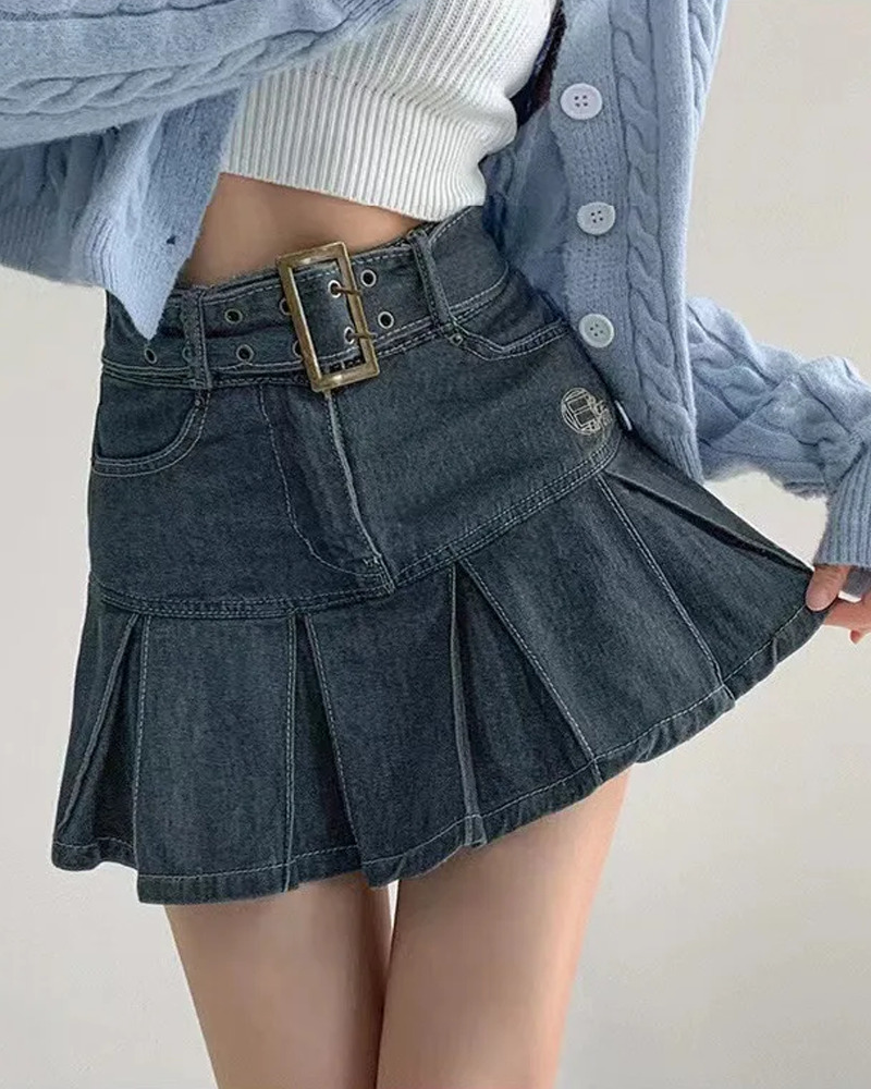 Dark Blue Denim Skirt - Y2K Summer Outfit, 90s Fashion, Grunge, Retro Style, Y2K Club & Party Look