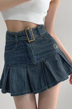 Dark Blue Denim Skirt - Y2K Summer Outfit, 90s Fashion, Grunge, Retro Style, Y2K Club & Party Look