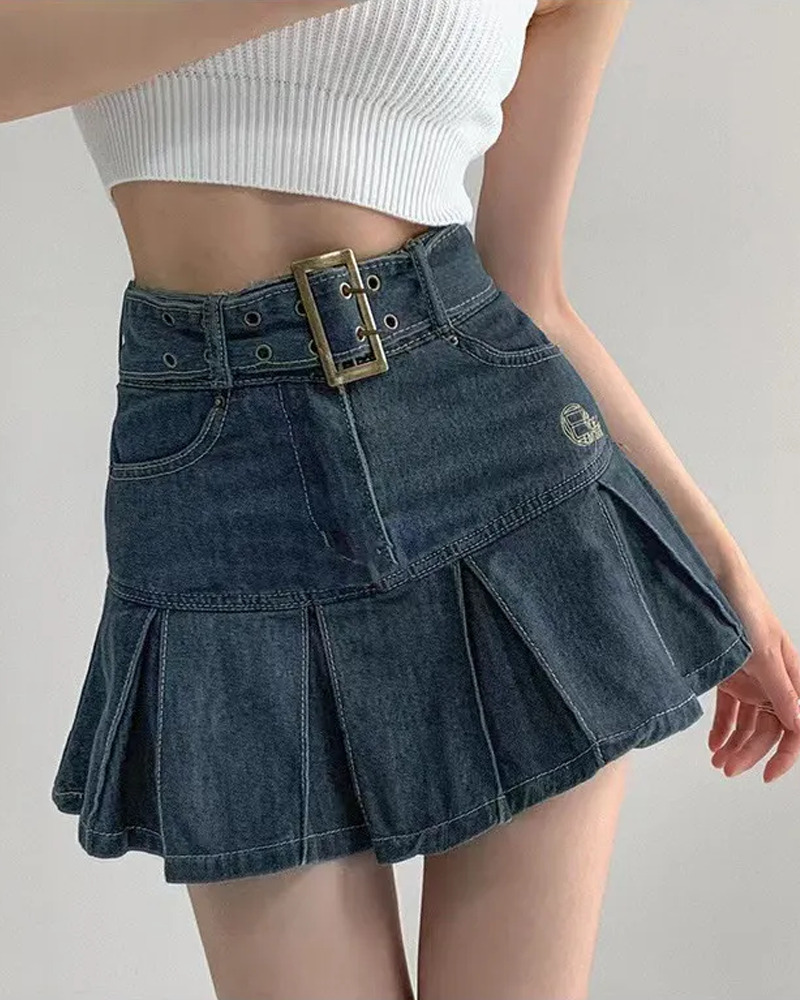 Dark Blue Denim Skirt - Y2K Summer Outfit, 90s Fashion, Grunge, Retro Style, Y2K Club & Party Look