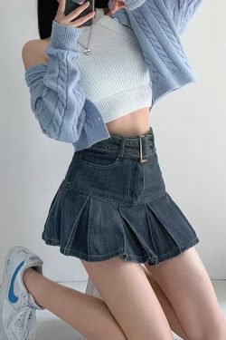 Dark Blue Denim Skirt - Y2K Summer Outfit, 90s Fashion, Grunge, Retro Style, Y2K Club & Party Look