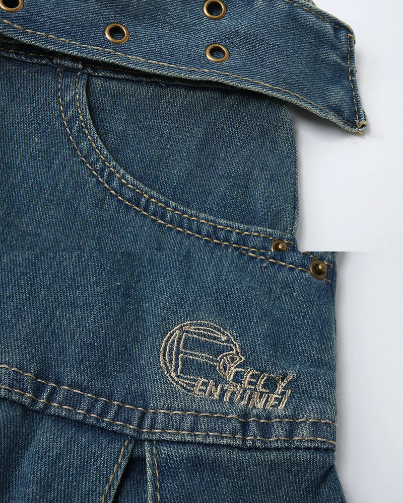 Dark Blue Denim Skirt - Y2K Summer Outfit, 90s Fashion, Grunge, Retro Style, Y2K Club & Party Look