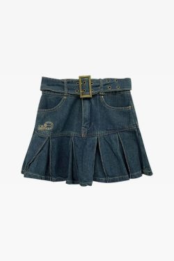 Dark Blue Denim Skirt - Y2K Summer Outfit, 90s Fashion, Grunge, Retro Style, Y2K Club & Party Look