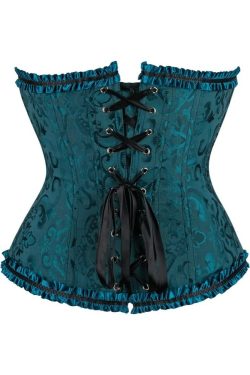 Dark Blue Gothic Ruffle Trim Hourglass Overbust Corset - Y2K Grunge, 90s Fashion, Retro Style