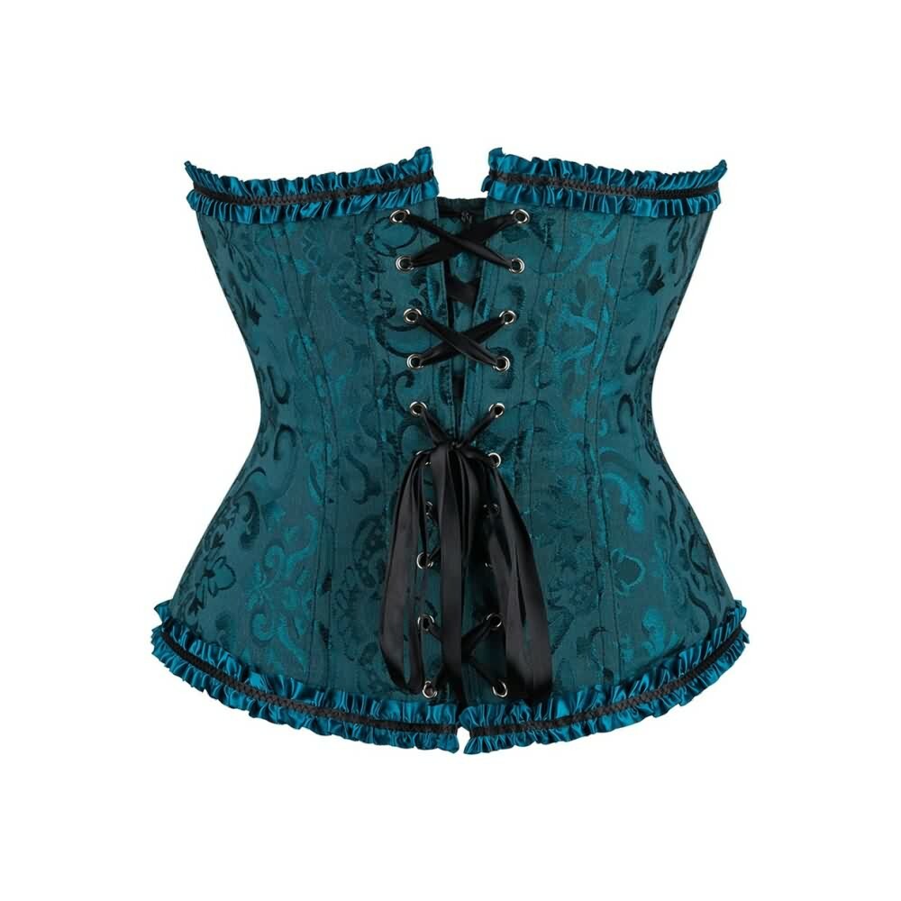 Dark Blue Gothic Ruffle Trim Hourglass Overbust Corset - Y2K Grunge, 90s Fashion, Retro Style