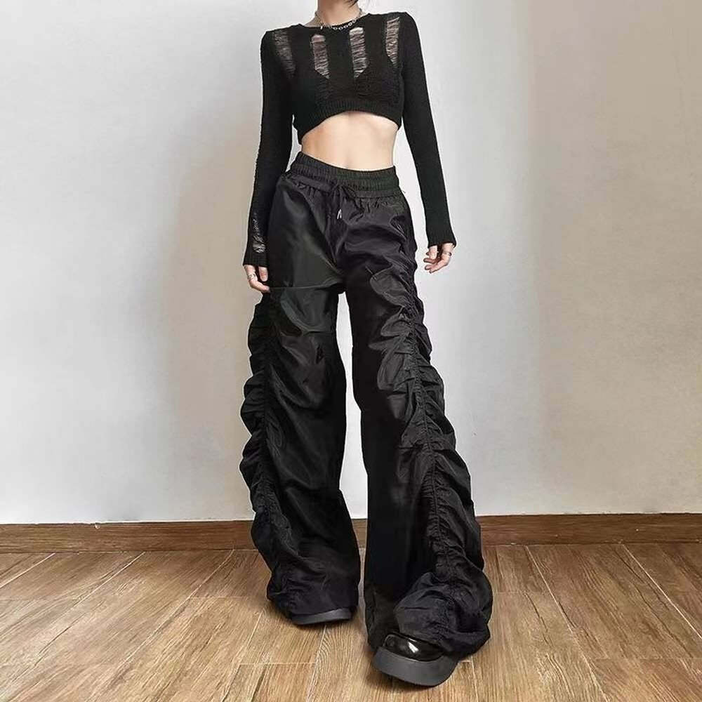 Dark Enigma Gothic Ruched Baggy Pants - Y2K Grunge, 90s Fashion, Retro Style, Y2K Summer Outfits