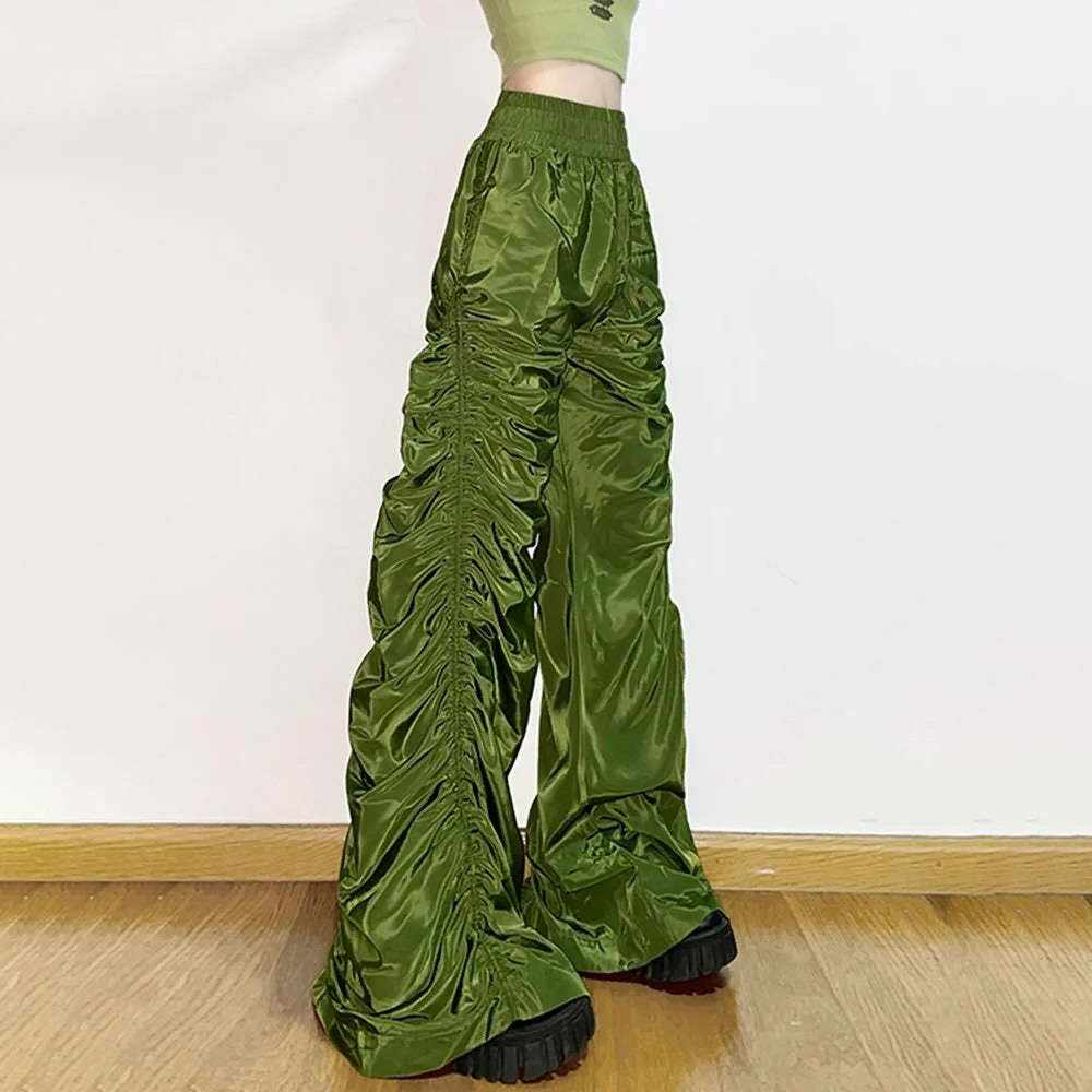 Dark Enigma Gothic Ruched Baggy Pants - Y2K Grunge, 90s Fashion, Retro Style, Y2K Summer Outfits
