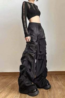 Dark Enigma Gothic Ruched Baggy Pants - Y2K Grunge, 90s Fashion, Retro Style, Y2K Summer Outfits