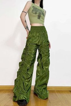 Dark Enigma Gothic Ruched Baggy Pants - Y2K Grunge, 90s Fashion, Retro Style, Y2K Summer Outfits