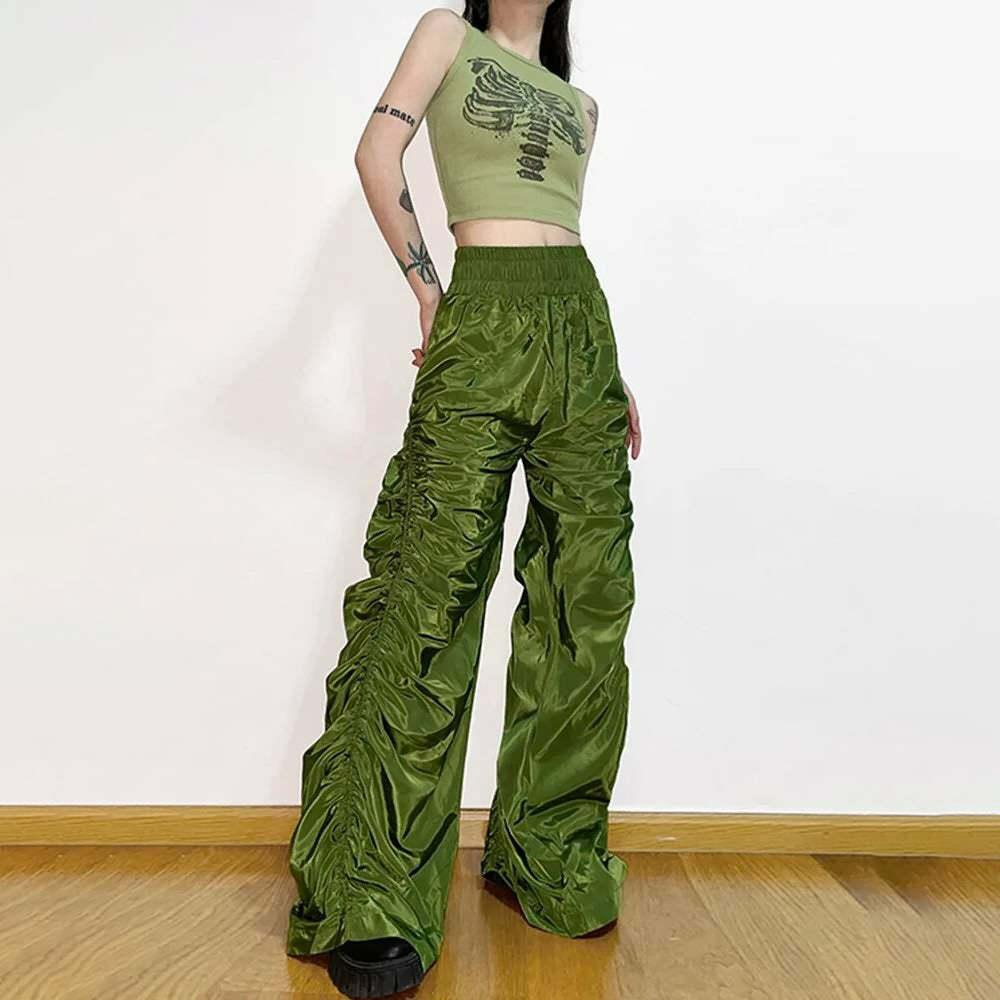 Dark Enigma Gothic Ruched Baggy Pants - Y2K Grunge, 90s Fashion, Retro Style, Y2K Summer Outfits