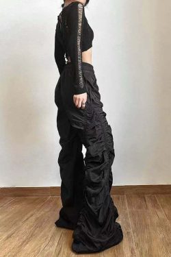 Dark Enigma Gothic Ruched Baggy Pants - Y2K Grunge, 90s Fashion, Retro Style, Y2K Summer Outfits