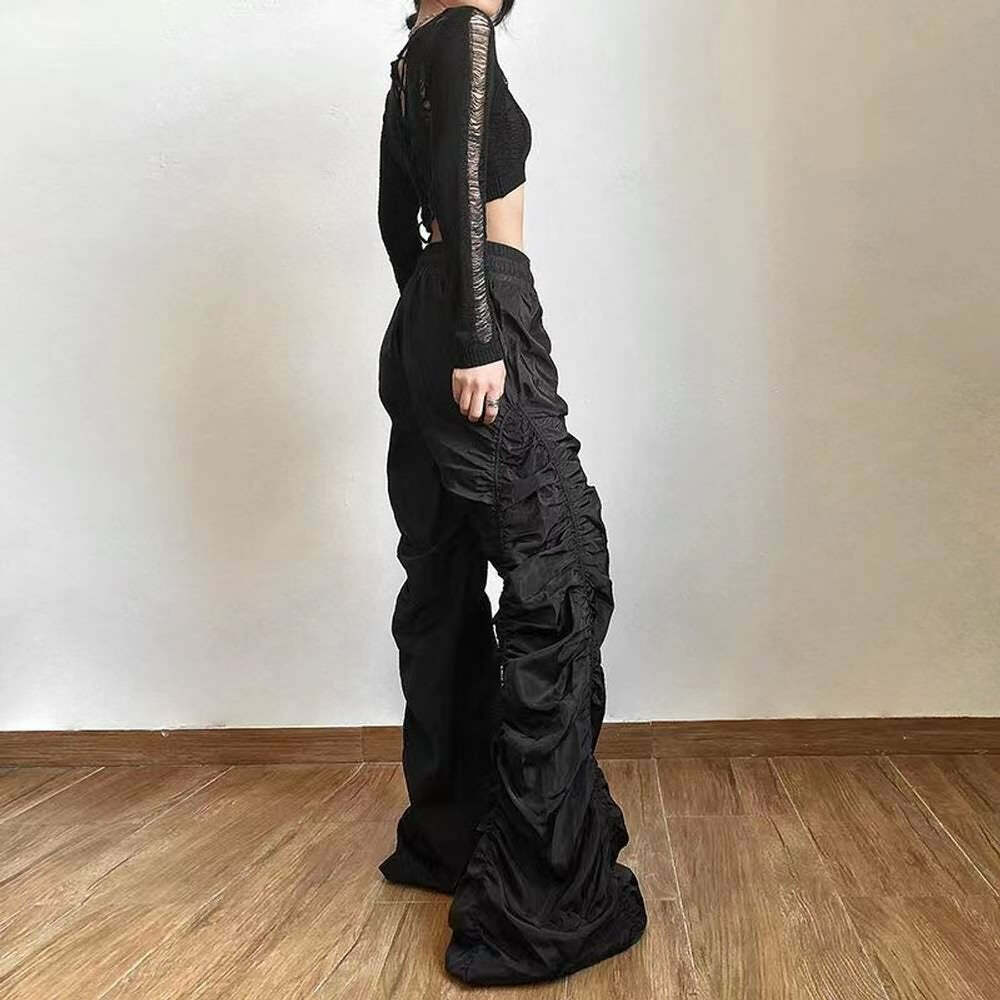 Dark Enigma Gothic Ruched Baggy Pants - Y2K Grunge, 90s Fashion, Retro Style, Y2K Summer Outfits