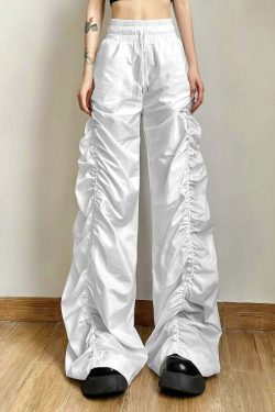 Dark Enigma Gothic Ruched Baggy Pants - Y2K Grunge, 90s Fashion, Retro Style, Y2K Summer Outfits