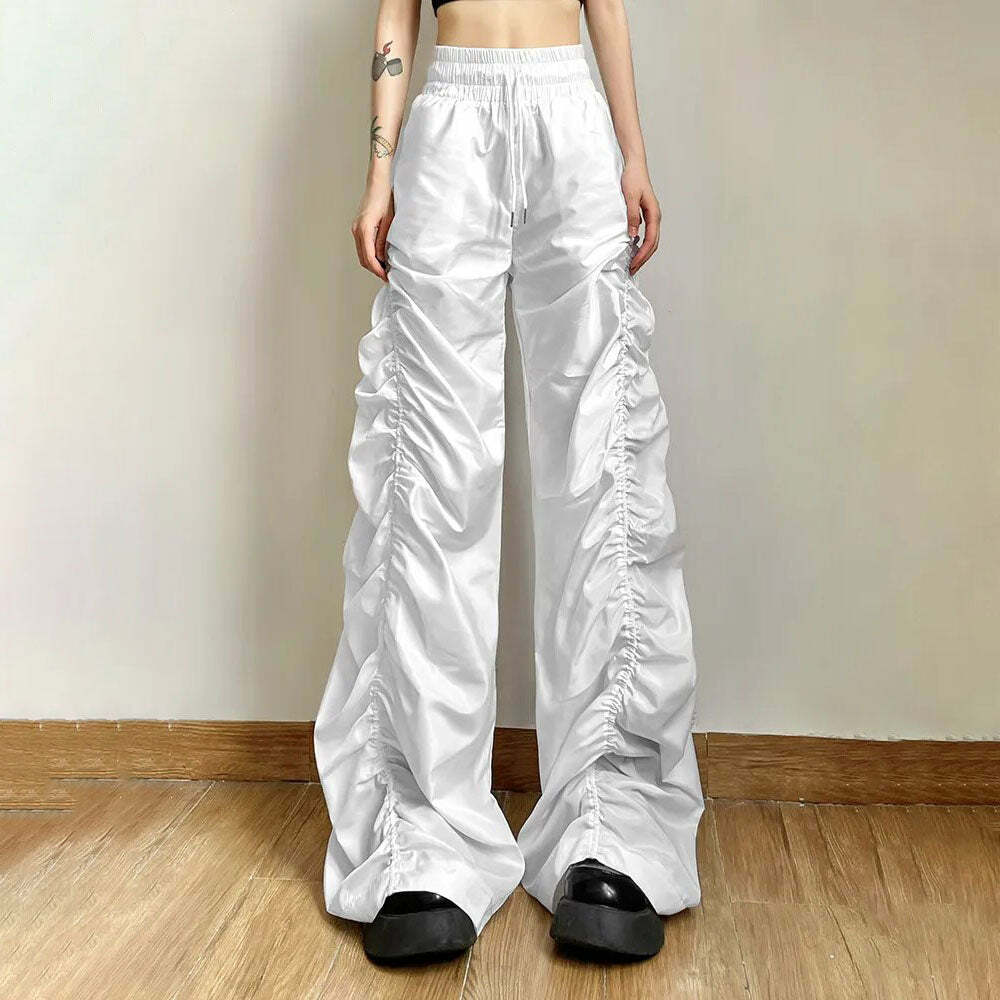 Dark Enigma Gothic Ruched Baggy Pants - Y2K Grunge, 90s Fashion, Retro Style, Y2K Summer Outfits