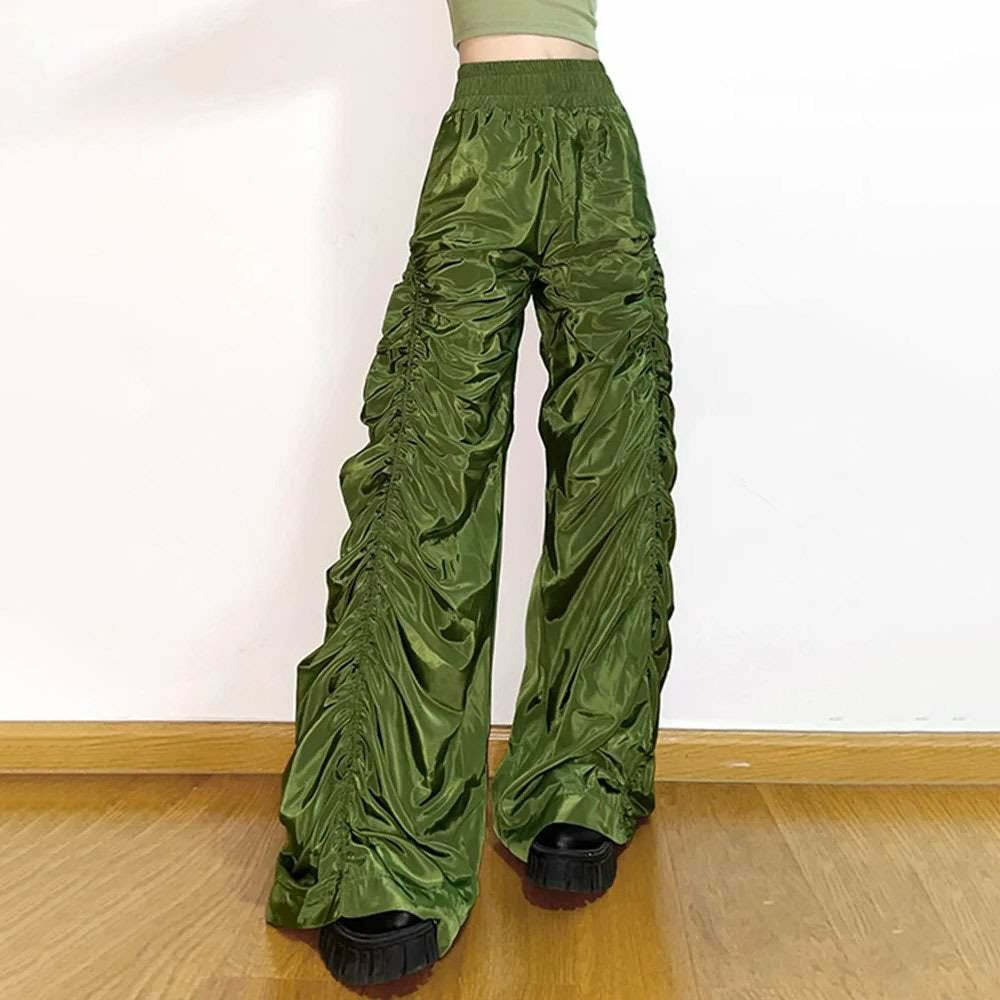 Dark Enigma Gothic Ruched Baggy Pants - Y2K Grunge, 90s Fashion, Retro Style, Y2K Summer Outfits
