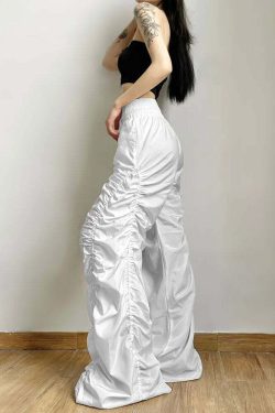 Dark Enigma Gothic Ruched Baggy Pants - Y2K Grunge, 90s Fashion, Retro Style, Y2K Summer Outfits