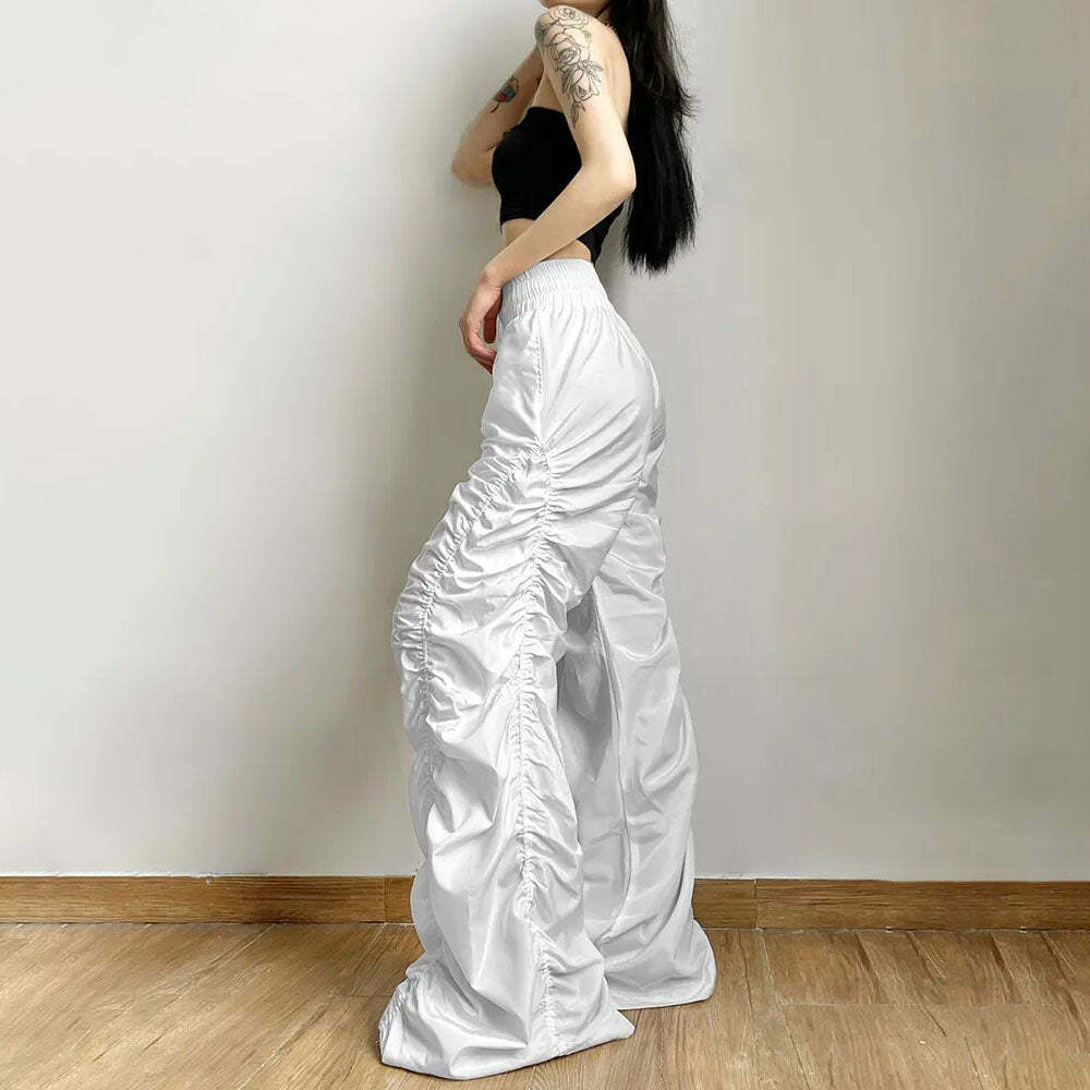Dark Enigma Gothic Ruched Baggy Pants - Y2K Grunge, 90s Fashion, Retro Style, Y2K Summer Outfits