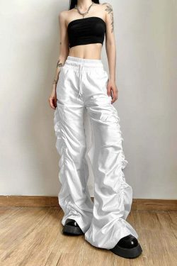 Dark Enigma Gothic Ruched Baggy Pants - Y2K Grunge, 90s Fashion, Retro Style, Y2K Summer Outfits