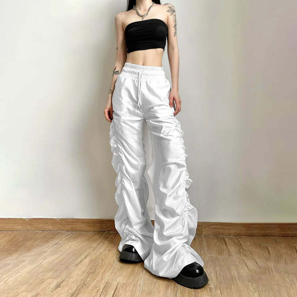 Dark Enigma Gothic Ruched Baggy Pants - Y2K Grunge, 90s Fashion, Retro Style, Y2K Summer Outfits