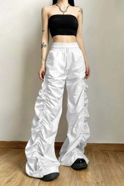Dark Enigma Gothic Ruched Baggy Pants - Y2K Grunge, 90s Fashion, Retro Style, Y2K Summer Outfits