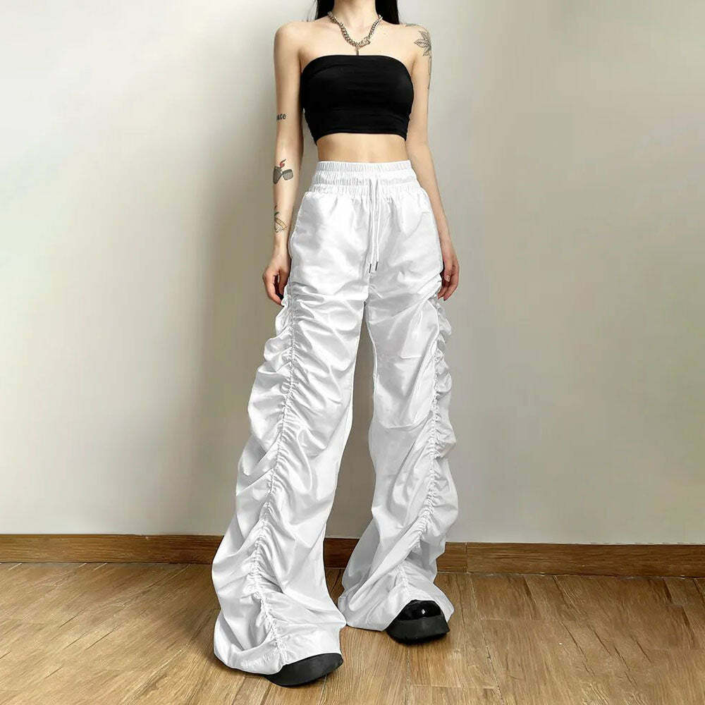 Dark Enigma Gothic Ruched Baggy Pants - Y2K Grunge, 90s Fashion, Retro Style, Y2K Summer Outfits