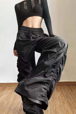 Dark Enigma Gothic Ruched Baggy Pants - Y2K Grunge, 90s Fashion, Retro Style, Y2K Summer Outfits