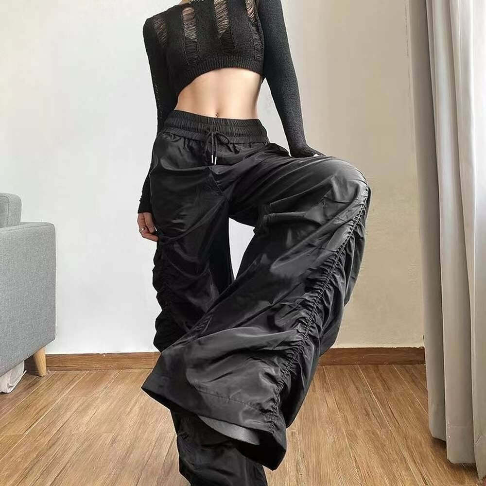 Dark Enigma Gothic Ruched Baggy Pants - Y2K Grunge, 90s Fashion, Retro Style, Y2K Summer Outfits