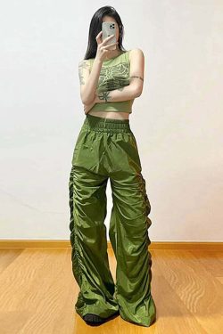 Dark Enigma Gothic Ruched Baggy Pants - Y2K Grunge, 90s Fashion, Retro Style, Y2K Summer Outfits