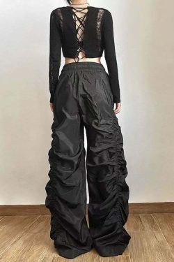 Dark Enigma Gothic Ruched Baggy Pants - Y2K Grunge, 90s Fashion, Retro Style, Y2K Summer Outfits