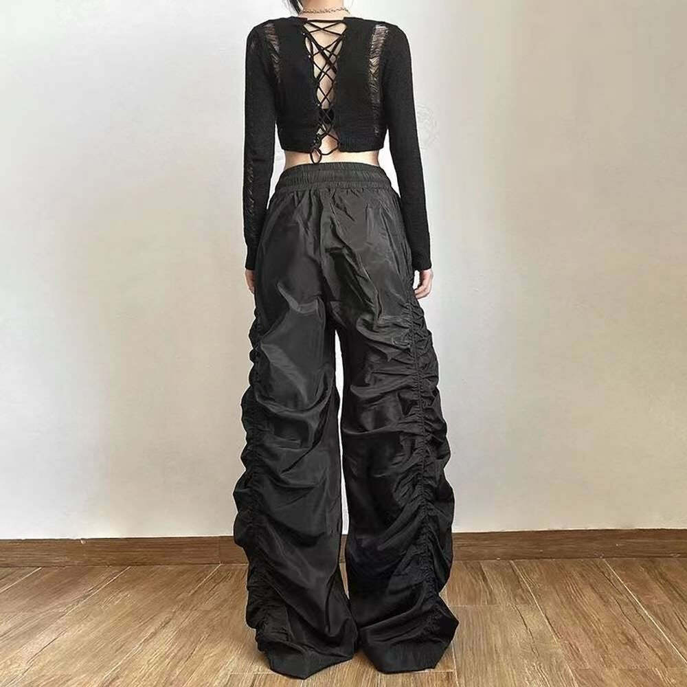Dark Enigma Gothic Ruched Baggy Pants - Y2K Grunge, 90s Fashion, Retro Style, Y2K Summer Outfits