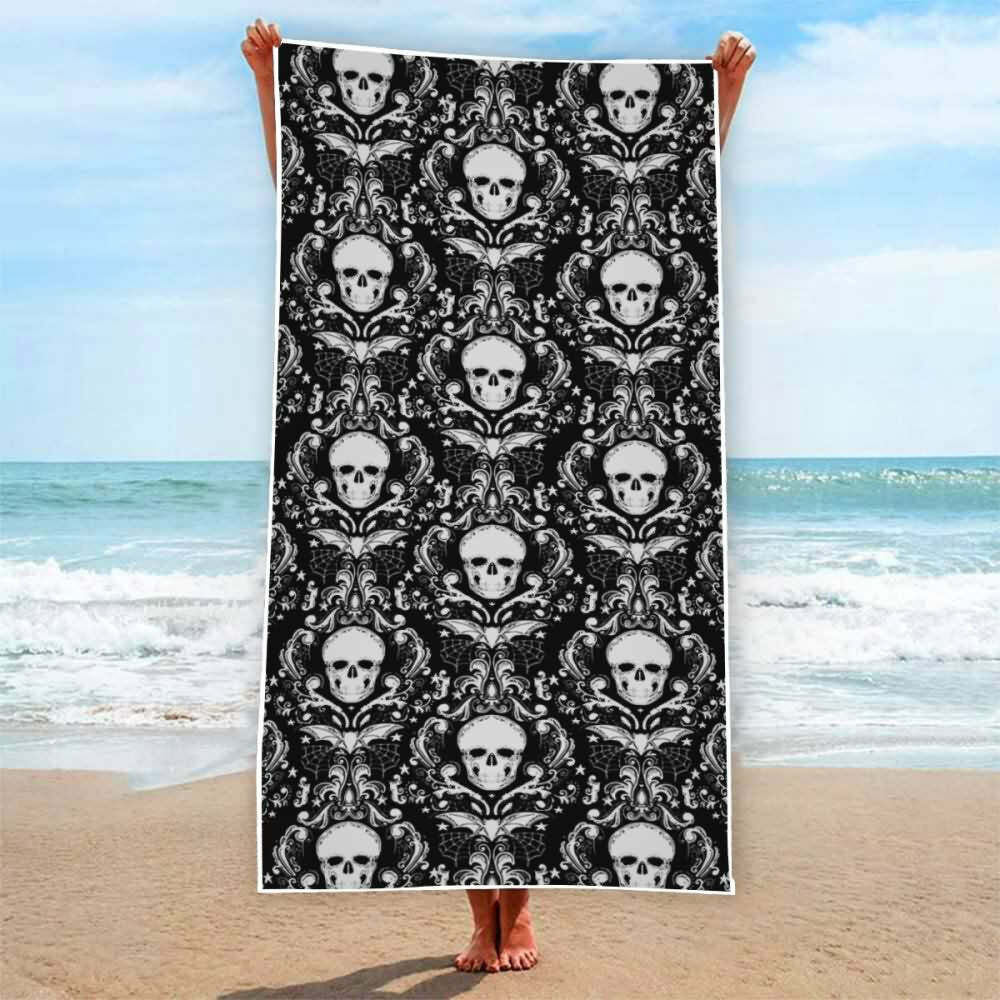 Dark Gothic Skull Beach Towel - Y2K Grunge, 90s Retro, Pastel Goth, Summer Y2K Outfits