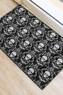 Dark Gothic Skull Door Mat - Perfect for Y2K, 90s Grunge, and Retro Summer Outfits