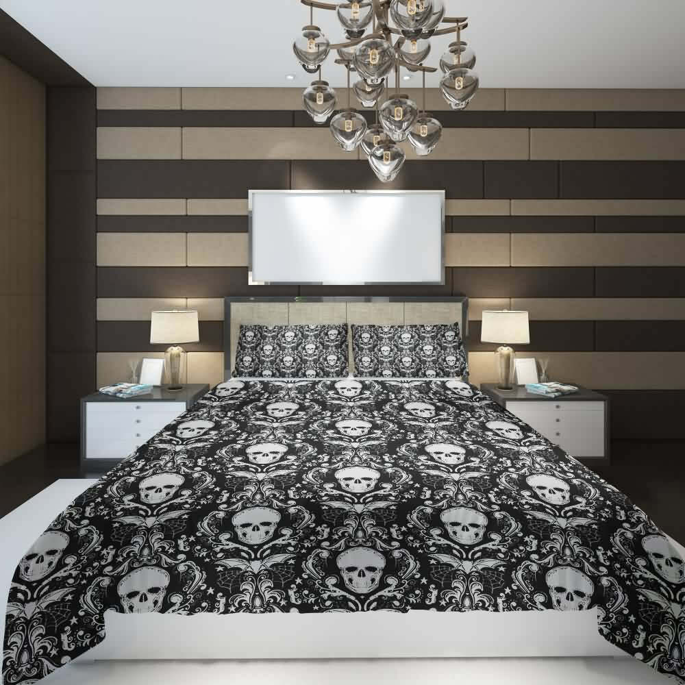 Dark Gothic Skull Duvet Cover Set - Y2K Grunge, 90s Retro, Pastel Goth, Y2K Summer Outfits