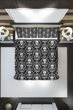 Dark Gothic Skull Duvet Cover Set - Y2K Grunge, 90s Retro, Pastel Goth, Y2K Summer Outfits