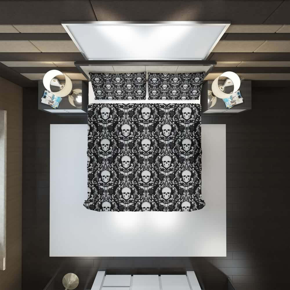 Dark Gothic Skull Duvet Cover Set - Y2K Grunge, 90s Retro, Pastel Goth, Y2K Summer Outfits