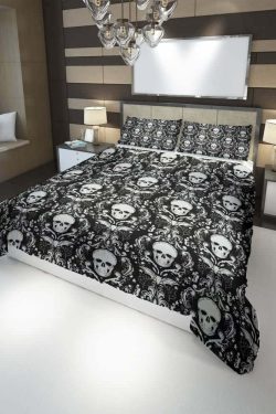 Dark Gothic Skull Duvet Cover Set - Y2K Grunge, 90s Retro, Pastel Goth, Y2K Summer Outfits
