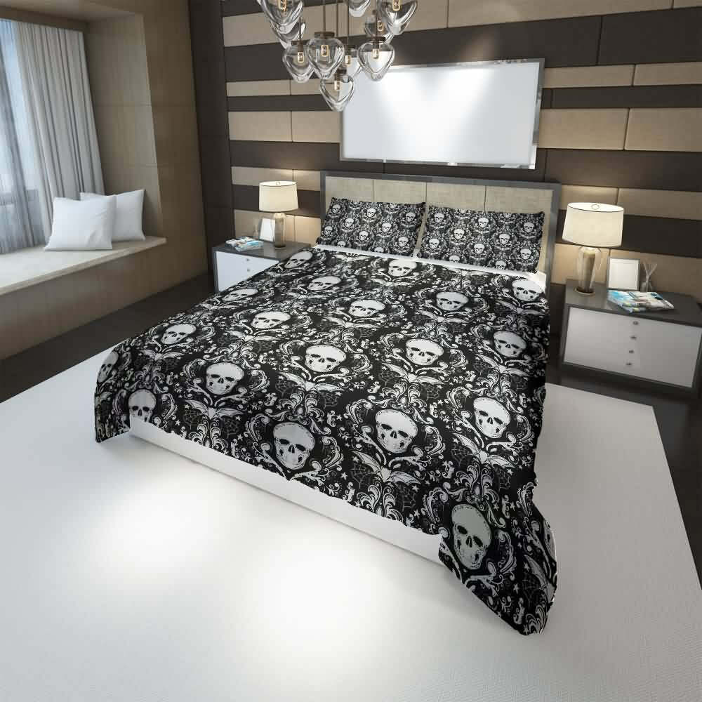 Dark Gothic Skull Duvet Cover Set - Y2K Grunge, 90s Retro, Pastel Goth, Y2K Summer Outfits