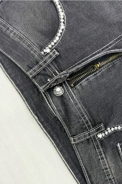 Dark Gothic Skull Embroidered Jeans - Y2K Grunge, 90s Fashion, Retro Style, Y2K Summer Outfits
